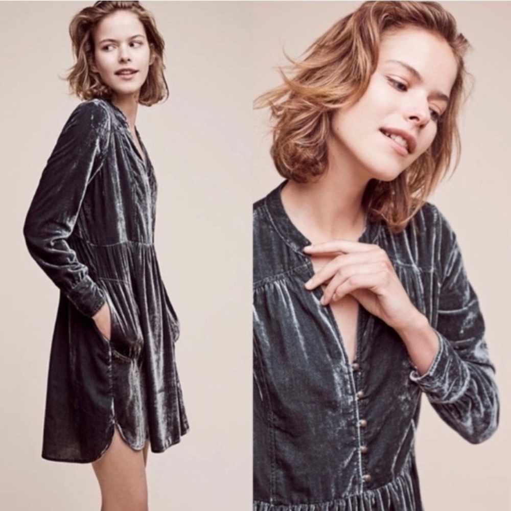 HOLDING HORSES Velvet Dress in Gray